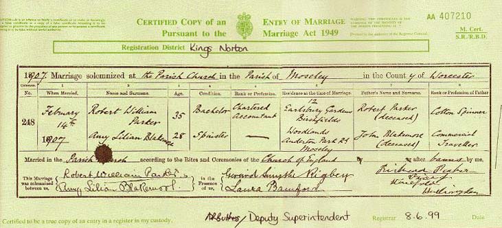 Marriage Certificate (facsimile)
